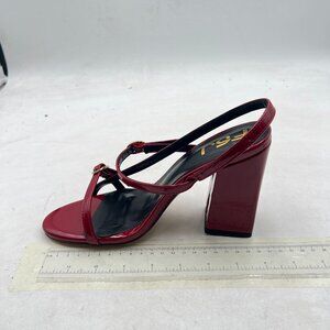 FSJ Wine Slingback Sandals Open Toe Chunky Heels Buckle Strappy Shoes